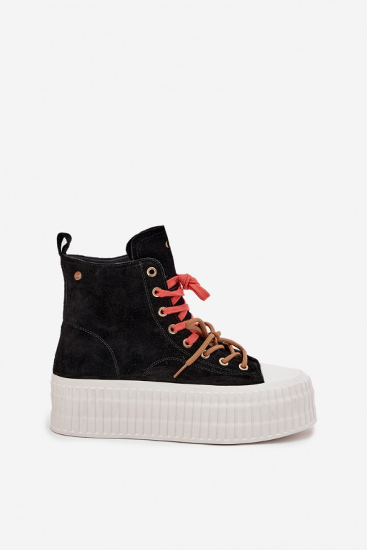 Suede Insulated Women's Sneakers on a Thick Platform GOE SS2N4046 Black