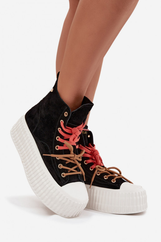 Suede Insulated Women's Sneakers on a Thick Platform GOE SS2N4046 Black