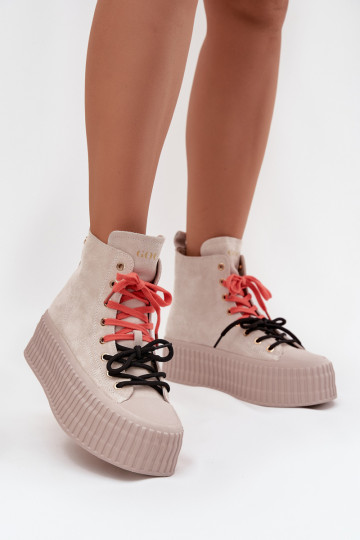 Suede Insulated Women's Sneakers On Chunky Platform GOE SS2N4047 Beige 2