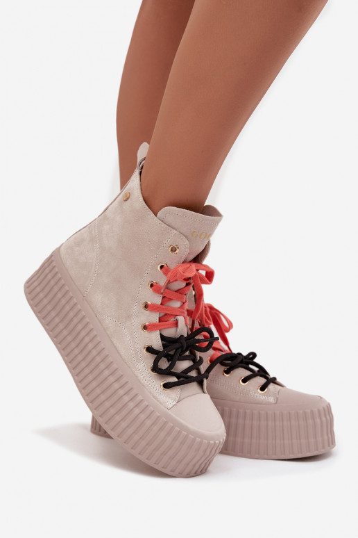 Suede Insulated Women's Sneakers On Chunky Platform GOE SS2N4047 Beige