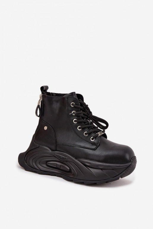 Leather Insulated Women's Platform Boots GOE SS2N4301 Black