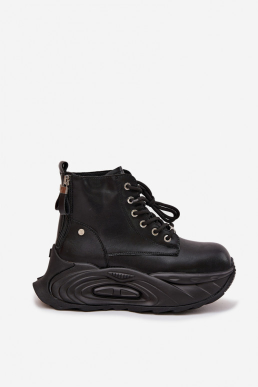 Leather Insulated Women's Platform Boots GOE SS2N4301 Black