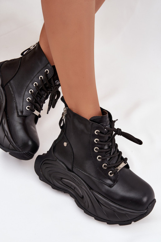 Leather Insulated Women's Platform Boots GOE SS2N4301 Black