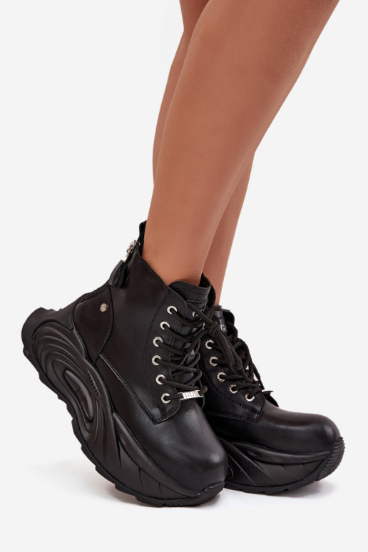 Leather Insulated Women's Platform Boots GOE SS2N4301 Black