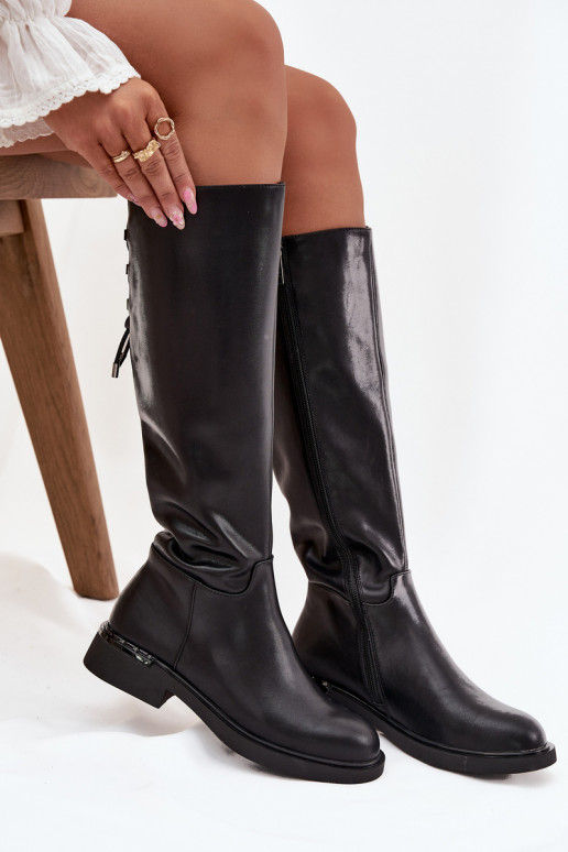 Ocieplane Kozaki DamskiewithNaturalnej Skóry Na Płaskim Obcasie Vinceza 66822 Czarne