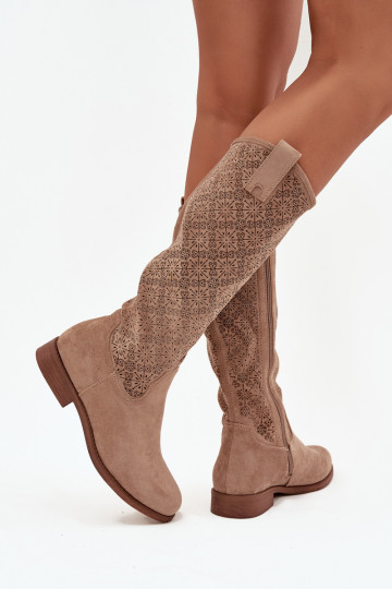 Women's Openwork Ankle Boots On Flat Heel S.Barski HY52-534 Beige 2