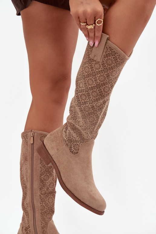 Women's Openwork Ankle Boots On Flat Heel S.Barski HY52-534 Beige Women's Openwork Ankle Boots On Flat Heel S.Barski HY52-534 Beige