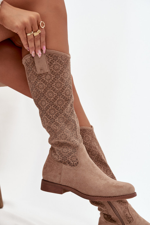 Women's Openwork Ankle Boots On Flat Heel S.Barski HY52-534 Beige Women's Openwork Ankle Boots On Flat Heel S.Barski HY52-534 Beige