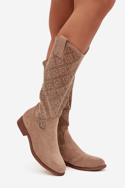 Women's Openwork Ankle Boots On Flat Heel S.Barski HY52-534 Beige Women's Openwork Ankle Boots On Flat Heel S.Barski HY52-534 Beige