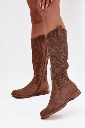 Women's Ankle Boots with Mesh Pattern on Flat Heel S Baraski HY52 534 Brown