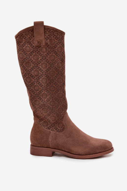 Women's Ankle Boots with Mesh Pattern on Flat Heel S Baraski HY52 534 Brown