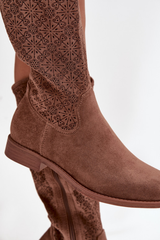Women's Ankle Boots with Mesh Pattern on Flat Heel S Baraski HY52 534 Brown
