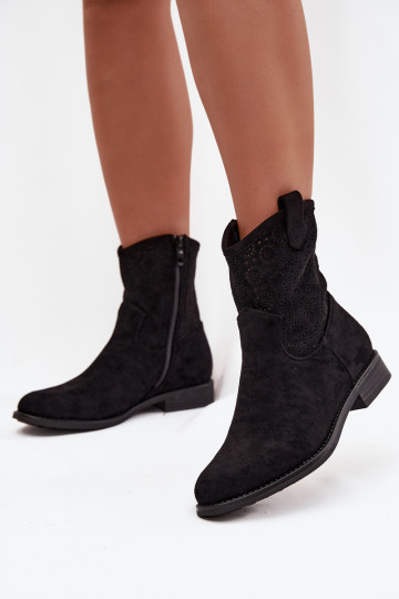 Women's Flat Heel Ankle Boots with Openwork Pattern S.Barski HY52-530 Black 2
