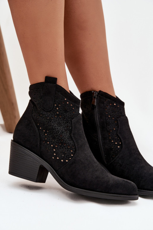 Botki Damskie Ażurowe Na Obcasie S.Barski HY52-529 Czarne