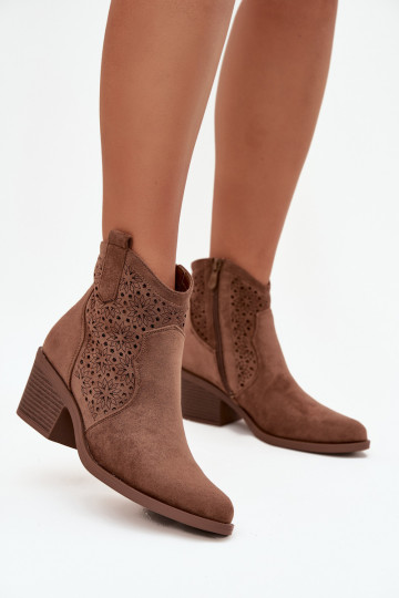 Women's Openwork Heeled Ankle Boots S.Barski HY52-529 Brown