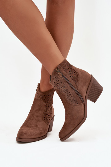 Women's Openwork Heeled Ankle Boots S.Barski HY52-529 Brown 2