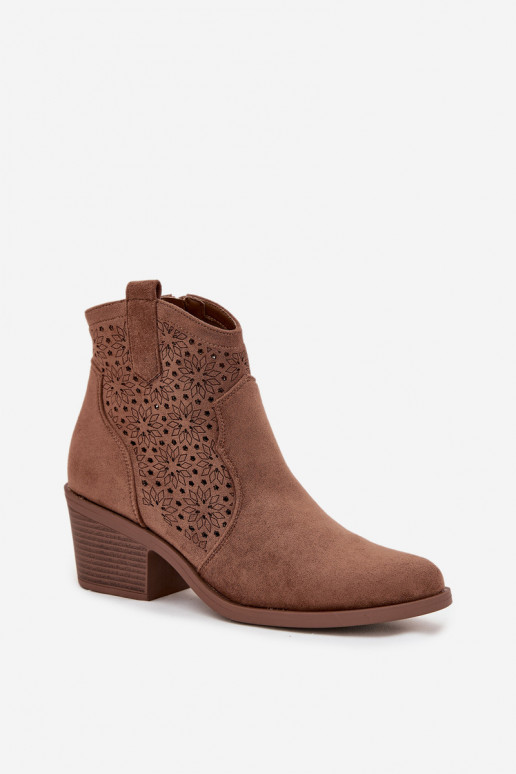 Women's Openwork Heeled Ankle Boots S.Barski HY52-529 Brown Women's Openwork Heeled Ankle Boots S.Barski HY52-529 Brown