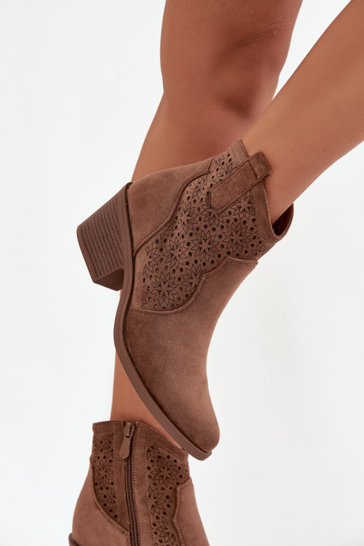 Women's Openwork Heeled Ankle Boots S.Barski HY52-529 Brown Women's Openwork Heeled Ankle Boots S.Barski HY52-529 Brown