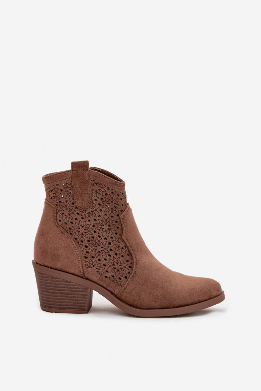 Women's Openwork Heeled Ankle Boots S.Barski HY52-529 Brown Women's Openwork Heeled Ankle Boots S.Barski HY52-529 Brown
