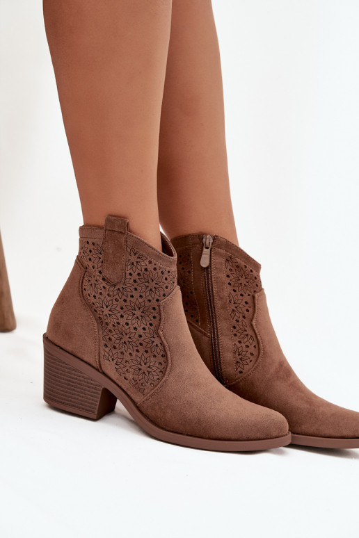 Women's Openwork Heeled Ankle Boots S.Barski HY52-529 Brown Women's Openwork Heeled Ankle Boots S.Barski HY52-529 Brown