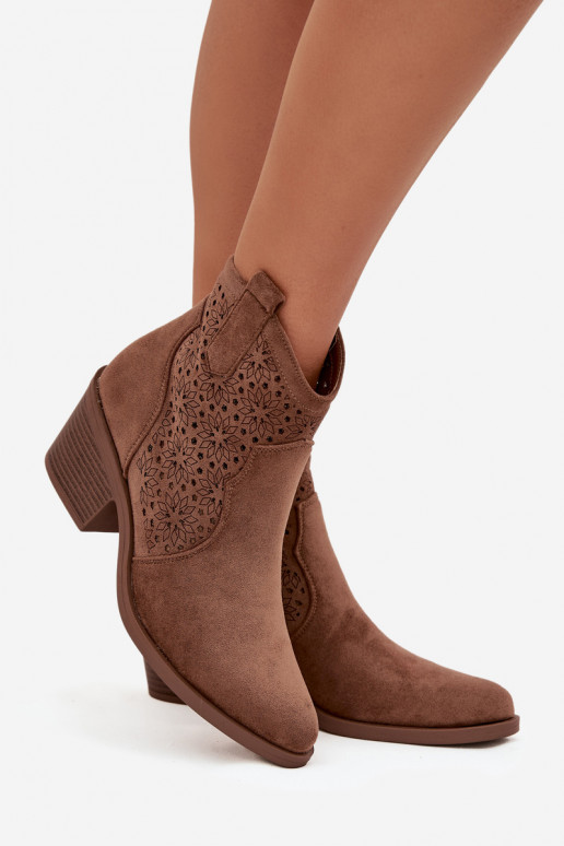 Women's Openwork Heeled Ankle Boots S.Barski HY52-529 Brown Women's Openwork Heeled Ankle Boots S.Barski HY52-529 Brown