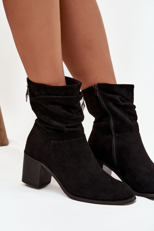 Women's ankle boots with ruching on heel S.Barski HY52-516 Black