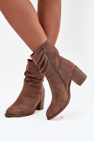 Women's ankle boots with ruching on the heel S.Barski HY52-516 Brown 2