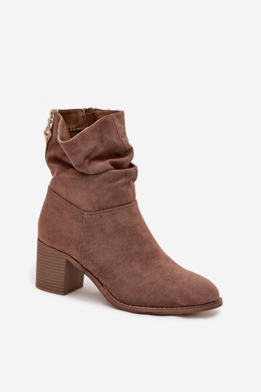 Women's ankle boots with ruching on the heel S.Barski HY52-516 Brown