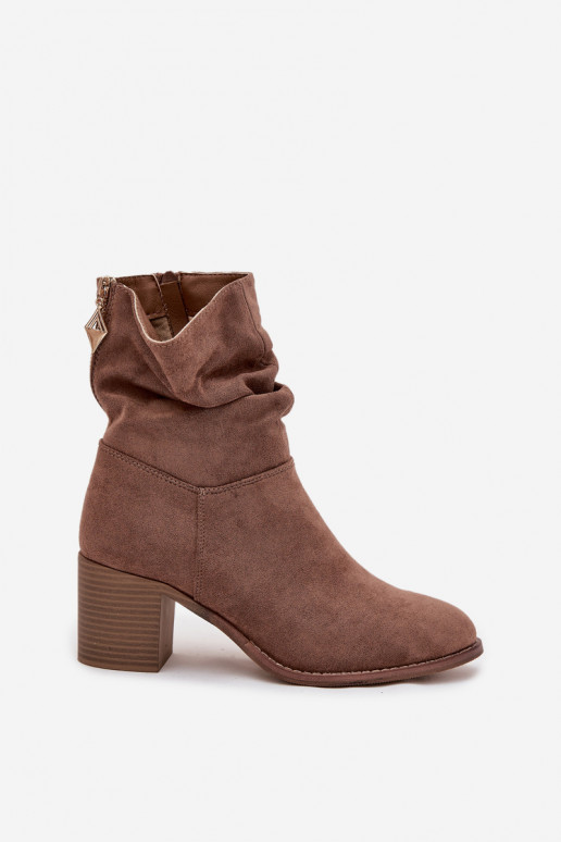 Women's ankle boots with ruching on the heel S.Barski HY52-516 Brown
