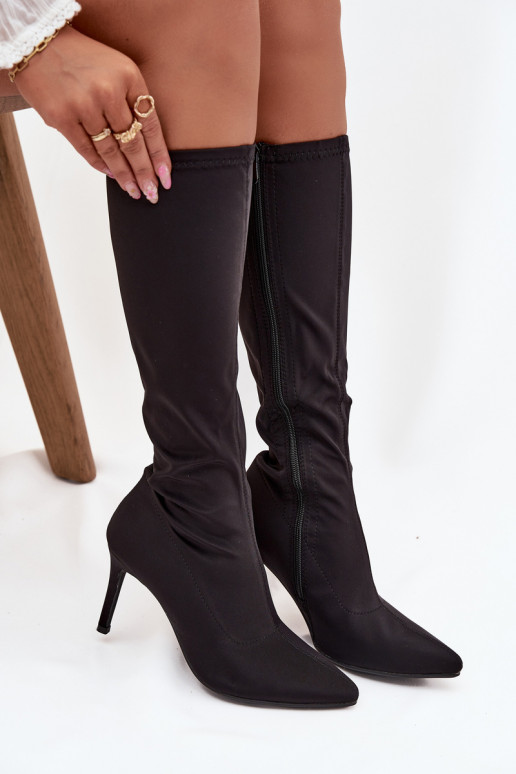 Fabric Women's Boots on Heel S. HY52-513 Black