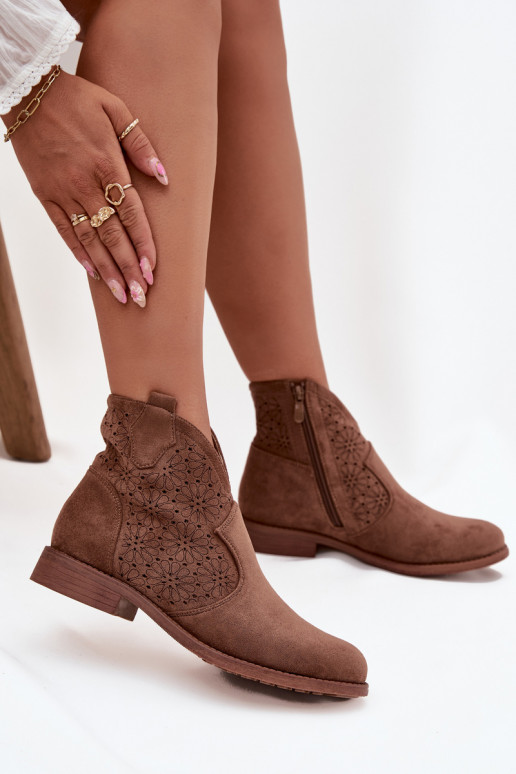 Women's Flat Heel Ankle Boots S.Barski HY52-532 Brown