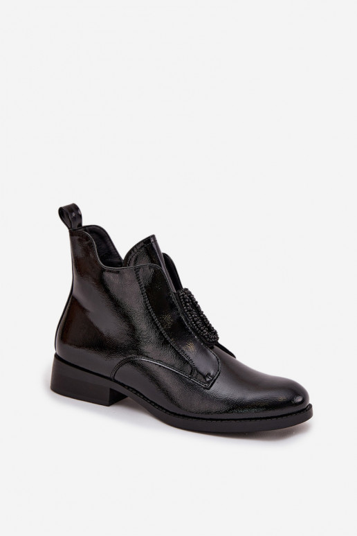 Patent Leather Insulated Women's Boots With Decorative Detail S. HY52-525 Black