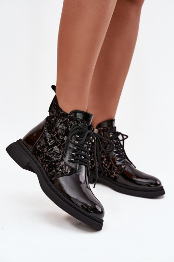 Patent Leather Women's Ankle Boots Lined D&A CR52-613 Black