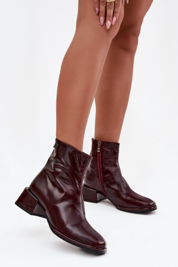 Women's ankle boots made of genuine leather with block heel heated D&A CR52-715 Bordeaux 2