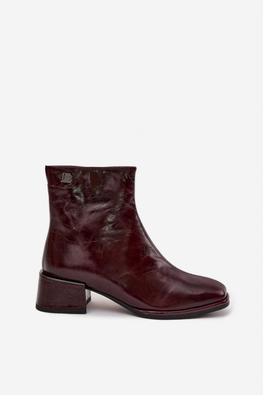 Women's ankle boots made of genuine leather with block heel heated D&A CR52-715 Bordeaux