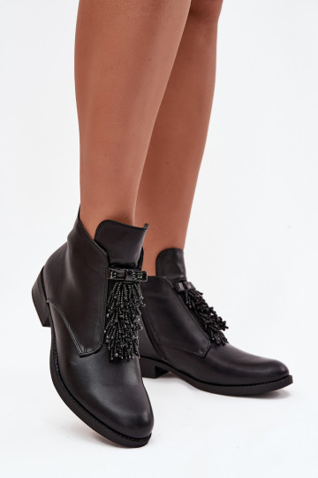 Insulated Women's Ankle Boots Flat Heel S.Barski HY42-713 Black 2