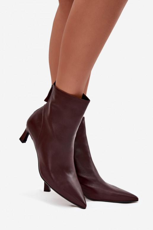 Women's leather ankle boots with heel D&A CR52-661 Burgundy