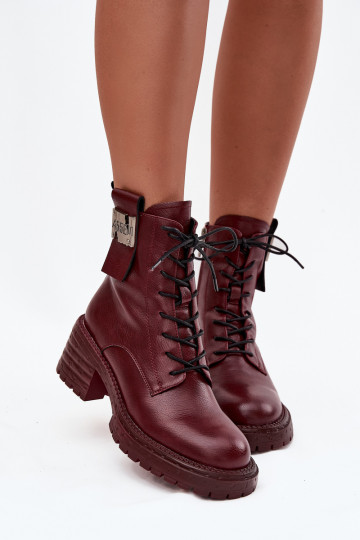 Leather Women's Work Boots on Block Heel with Decorative Detail Artiker 57C0211 Bordeaux