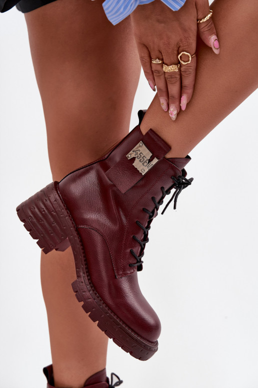 Leather Women's Work Boots on Block Heel with Decorative Detail Artiker 57C0211 Bordeaux