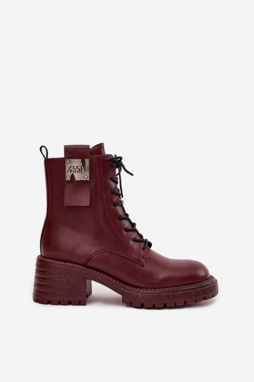 Leather Women's Work Boots on Block Heel with Decorative Detail Artiker 57C0211 Bordeaux