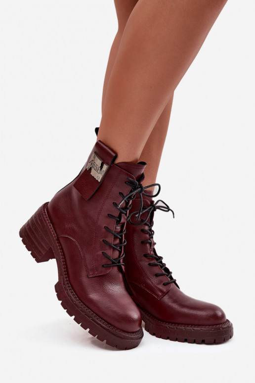 Leather Women's Work Boots on Block Heel with Decorative Detail Artiker 57C0211 Bordeaux
