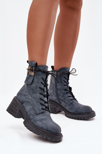 Leather Women's Work Boots on Block Heel with Decorative Detail Artiker 57C0212 Blue 2