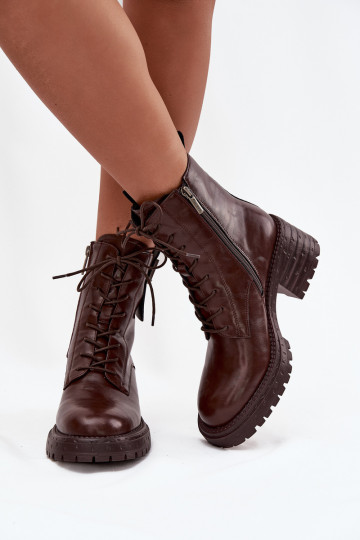 Leather Women's Work Boots Block Heel with Decorative Detail Artiker 57C0213 Brown 2