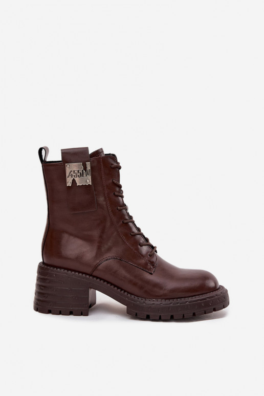 Leather Women's Work Boots Block Heel with Decorative Detail Artiker 57C0213 Brown