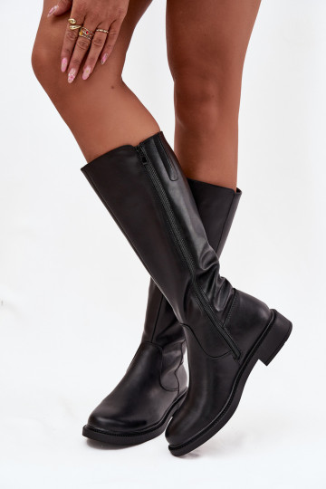 Skórzane Kozaki Damskie Ocieplane Na Płaskim Obcasie Sergio Leone KZ25600-S Czarne 2