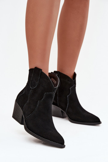 Slip-on Women's Cowboy Boots Made From Natural Suede Black Beretta 2