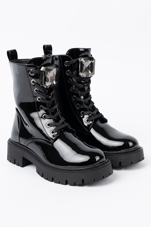 Inith lacquer effect laced Inomens boots black