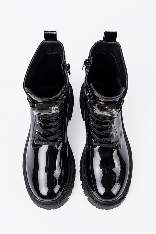 Inith lacquer effect laced Inomens boots black