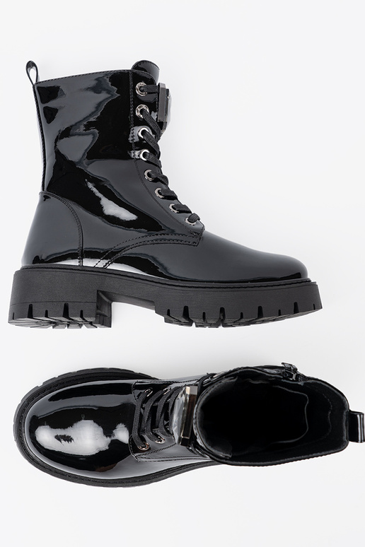 Inith lacquer effect laced Inomens boots black