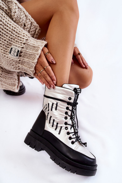 Women's Lace-up Snow Boots Black and White Sharmen
